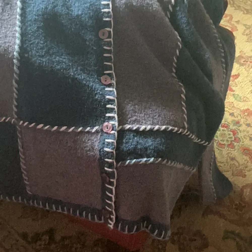 Wool-Blend Colorblock Button-Front Sweater - Blue/Gray - Picture 3 of 4
